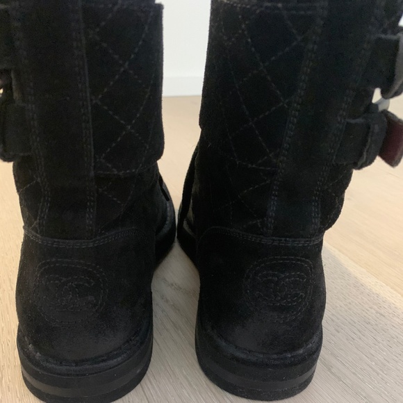 Chanel Suede Calfskin Quilted Combat Boots - Picture 2 of 6